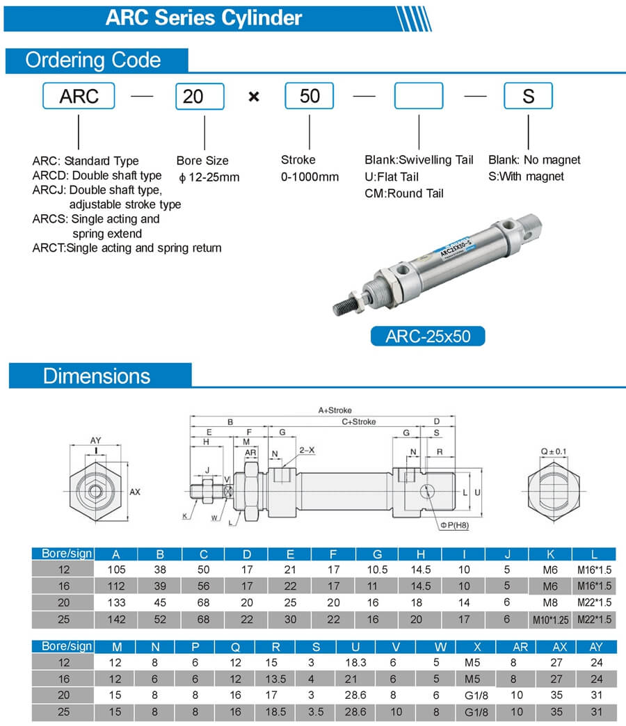 MA ISO6432 mini pneumatic cylinder