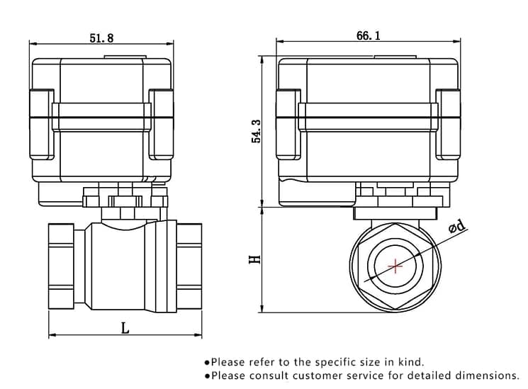 motorized ball valve size chart