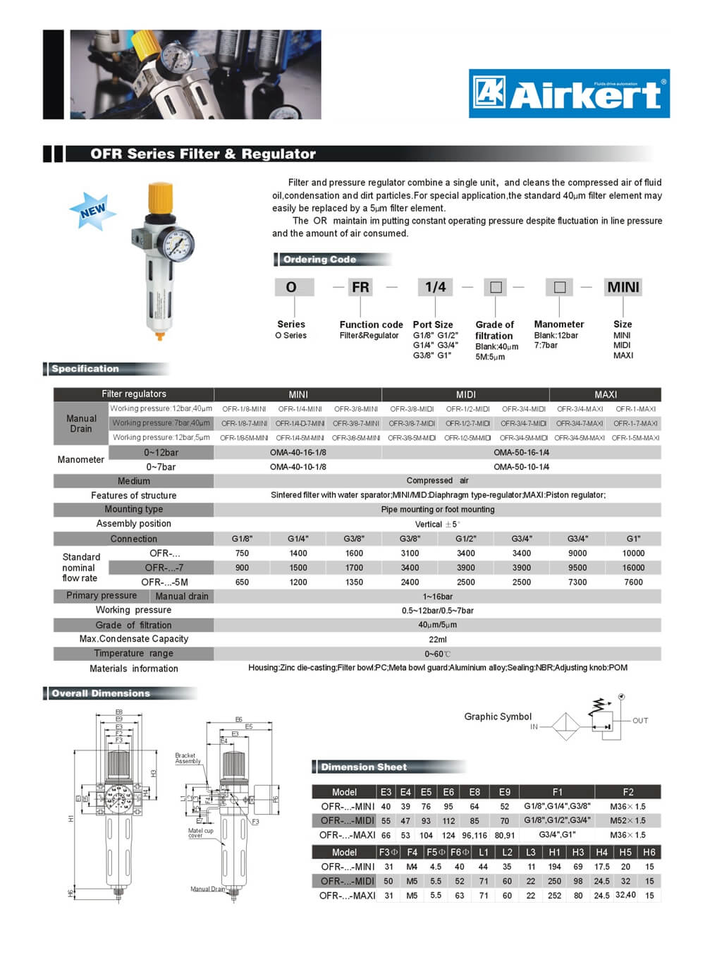 OFR Series Air Preparation Units Air filter regulator lubricator