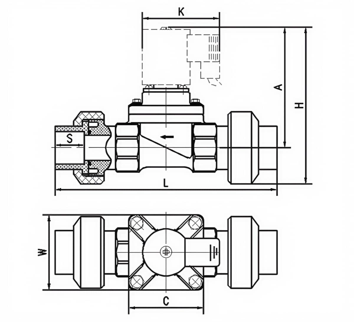 union upvc solenoid valve drawing