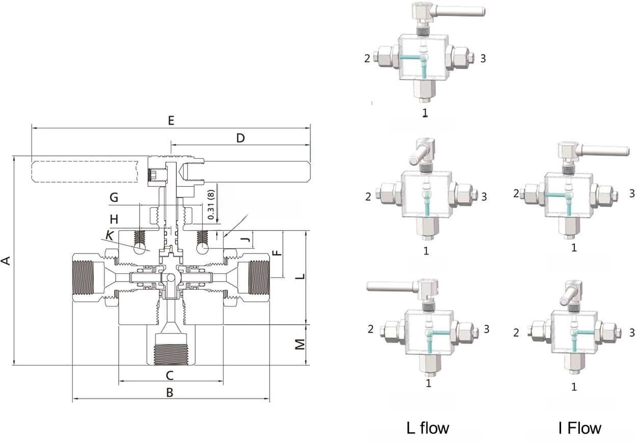 stainless steel 3 way ball valve flow