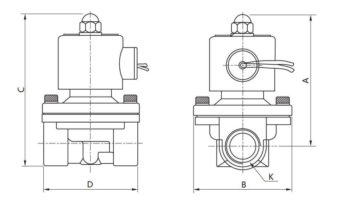 2W UW solenoid valve dimensions