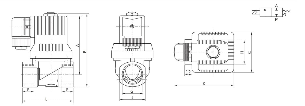 Type 6213 solenoid valve dimensions