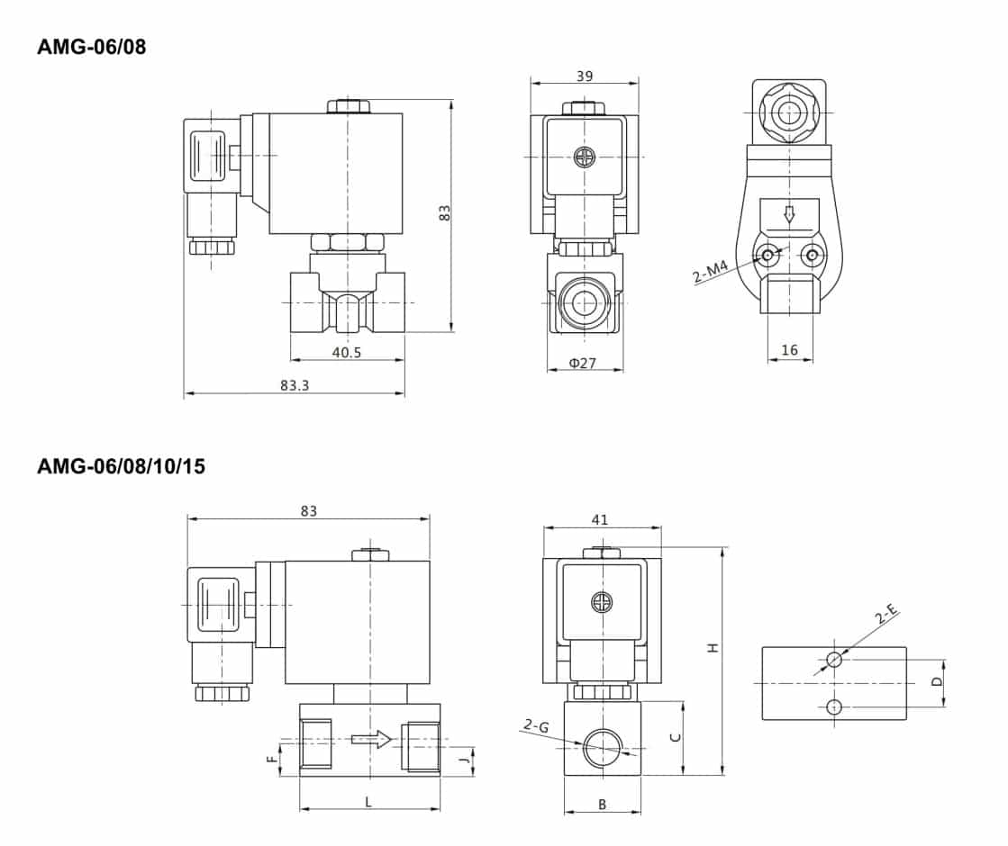 AMG solenoid valve dimensions